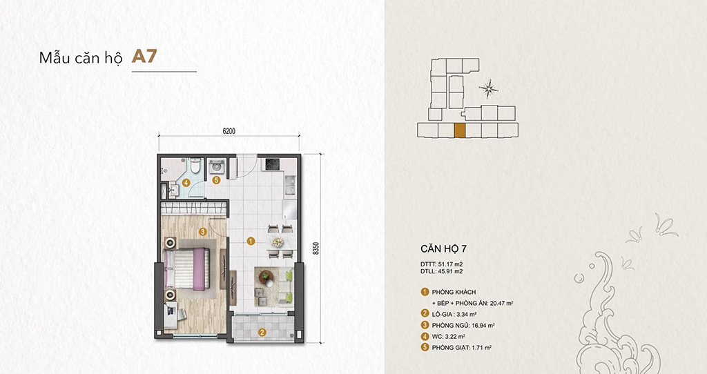 Layout căn hộ 1 phòng ngủ Legacy 66 tân thành