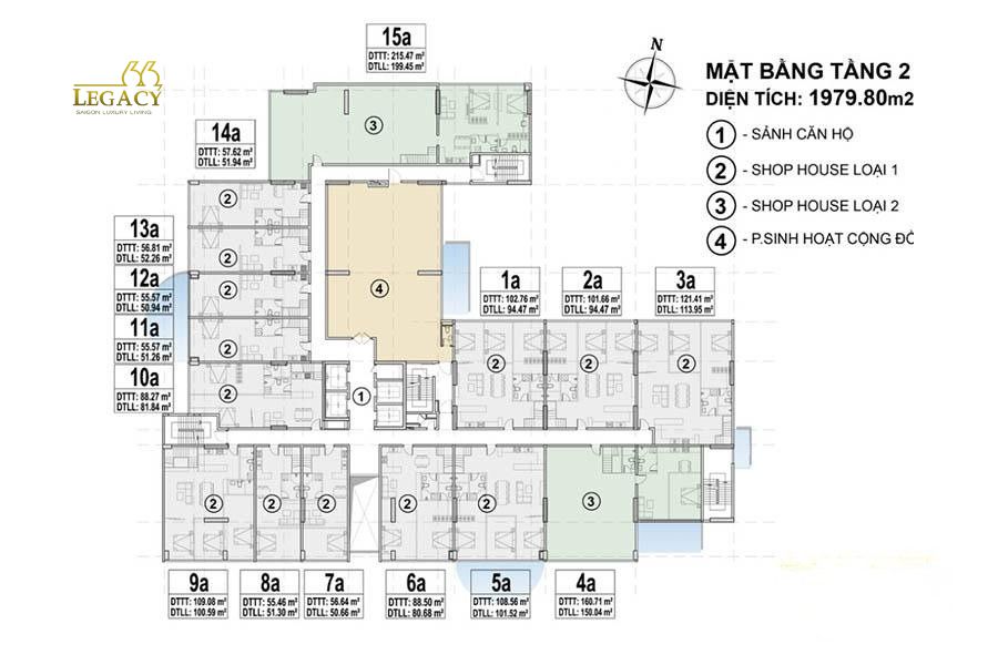 Mặt bằng tầng 2 Legacy 66 tân thành