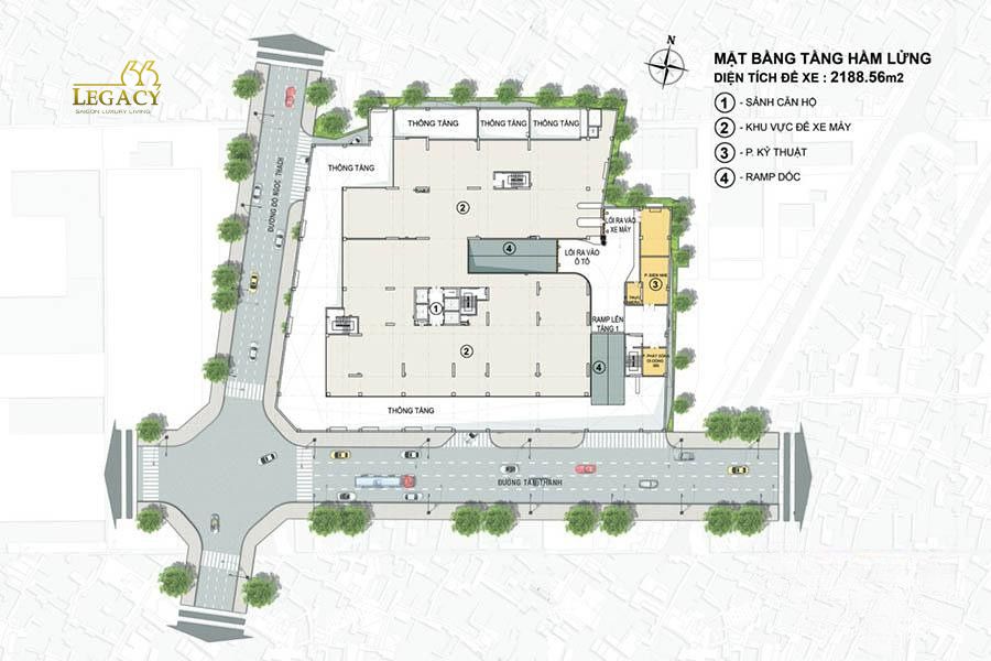 Mặt bằng tầng hầm 1 Legacy 66 tân thành