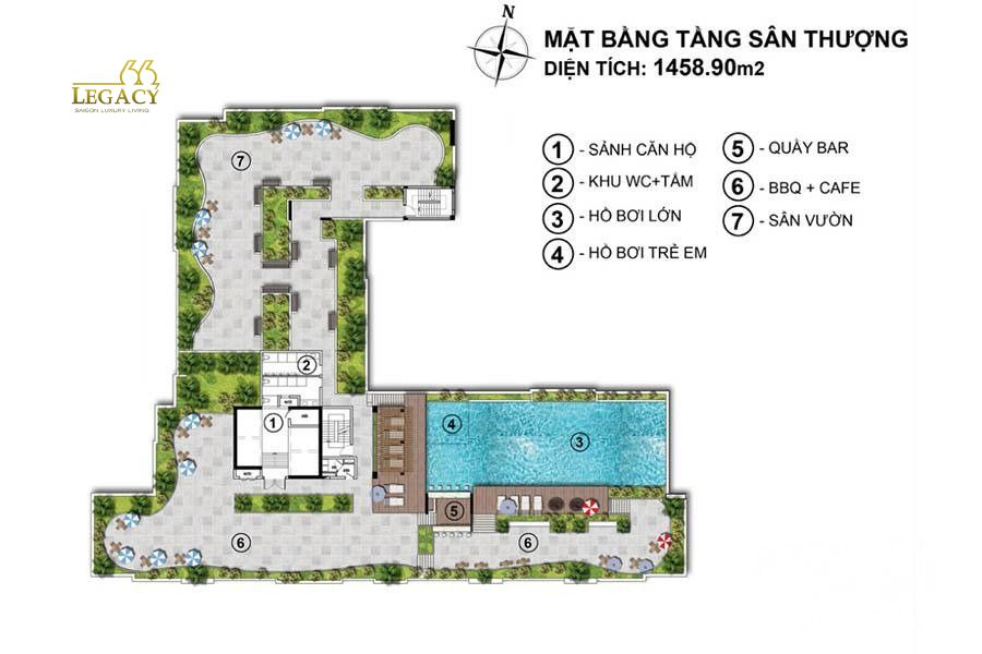 Mặt bằng tầng thượng Legacy 66 tân thành