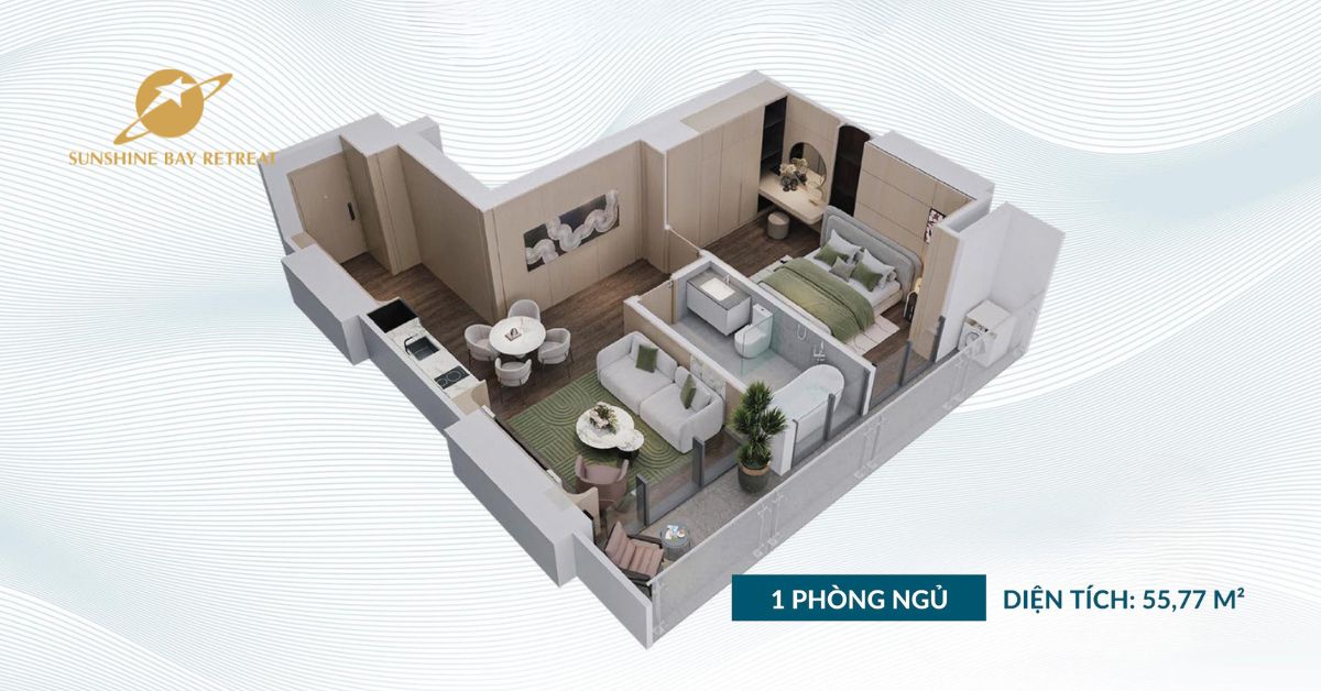 Layout căn hộ 1PN Sunshine Bay Retreat