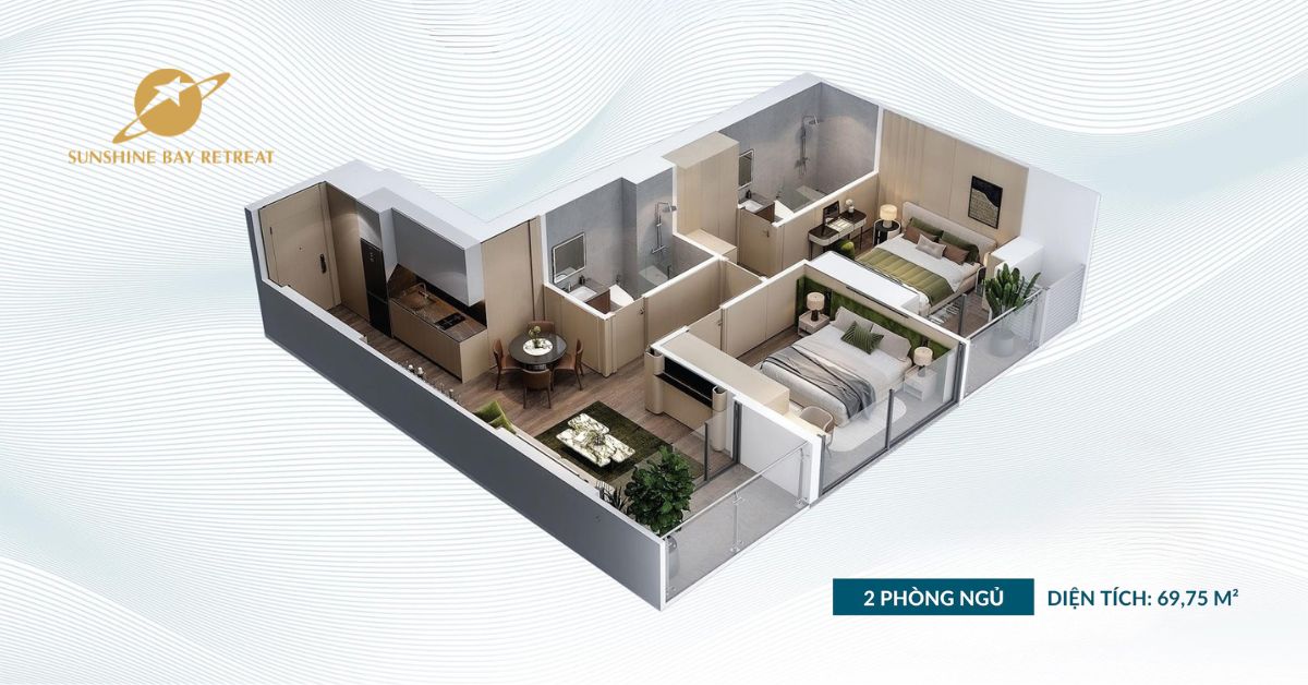 Layout căn hộ 2PN Sunshine Bay Retreat