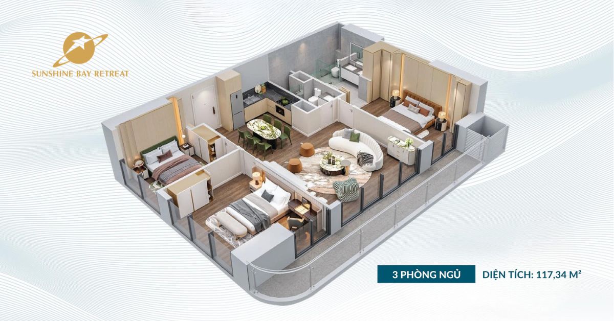 Layout căn hộ 3PN Sunshine Bay Retreat